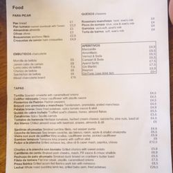 Tabanco - Food menu (as of July 2018)