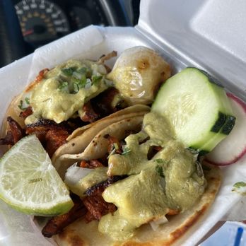 Tacos El Rey Azteca - Al pastor tacos w/ cream green salsa; crispy. - Food Trucks Near Me - Stockton, California Tacos El Rey Azteca - Al pastor tacos w/ cream green salsa; crispy. - Food Trucks Near Me - Stockton, California