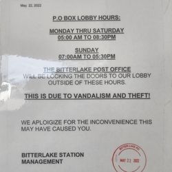 US Post Office - (Reduced) PO Box Lobby Hours