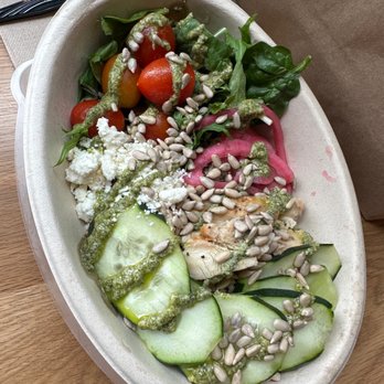 Vitality Bowls - I got the Power Pesto Chicken Bowl sooo fire - Juice Bars & Smoothies Near Me - Modesto, California Vitality Bowls - I got the Power Pesto Chicken Bowl sooo fire - Juice Bars & Smoothies Near Me - Modesto, California