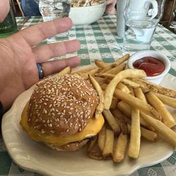 Little Jack's Tavern - Here's a pic with my hand to get an idea of the size of the "burger" and no I'm not Andre the Giant. - American Near Me - Charleston, South Carolina Little Jack's Tavern - Here's a pic with my hand to get an idea of the size of the "burger" and no I'm not Andre the Giant. - American Near Me - Charleston, South Carolina