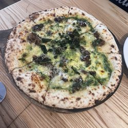 Canyon Food & Brew Co. - Pork and fennel sausage, spinach cream, pecorino, crispy sage