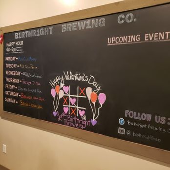 Birthright Brewing Company - a blackboard with a list of events - New American Near Me - Nazareth, Pennsylvania Birthright Brewing Company - a blackboard with a list of events - New American Near Me - Nazareth, Pennsylvania