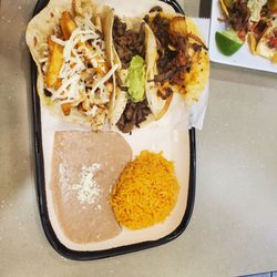 Fogata Street Tacos - My three tacos, El Campechano,  Fogato taco, and Cali taco.