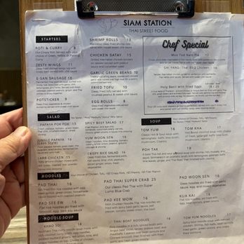 Siam Station - Menu clipboard - Thai Near Me - Cerritos, California