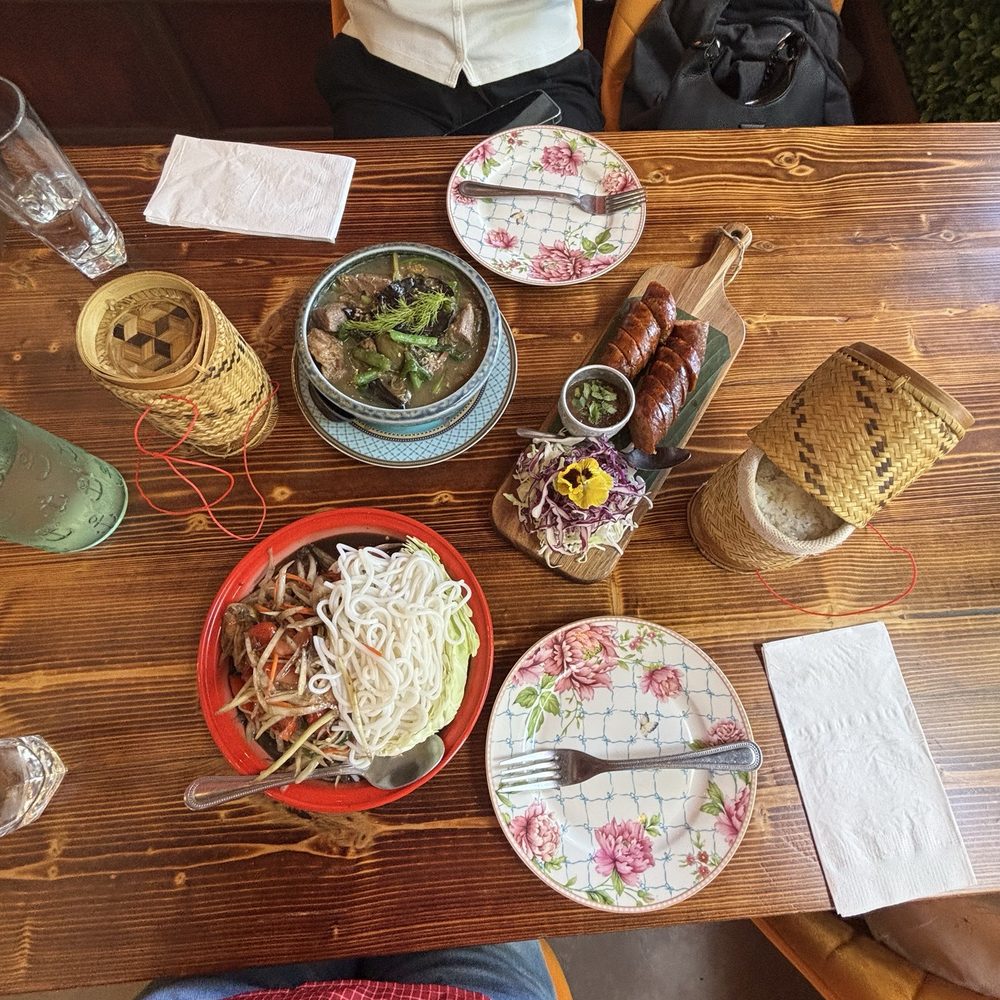 Lao Garden - Thum Lao Lao, Nam Khao, and a stew with rice - Laotian Near Me - Berkeley, California