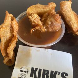 Kirk's U-Needa-Butcher - Chicken cracklins & rooster sauce