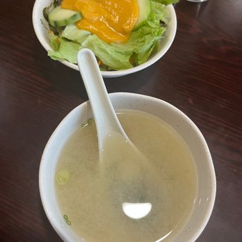 Tanpopo - Miso Soup and salad w/ginger dressing - Japanese Near Me - Wallingford, Connecticut Tanpopo - Miso Soup and salad w/ginger dressing - Japanese Near Me - Wallingford, Connecticut