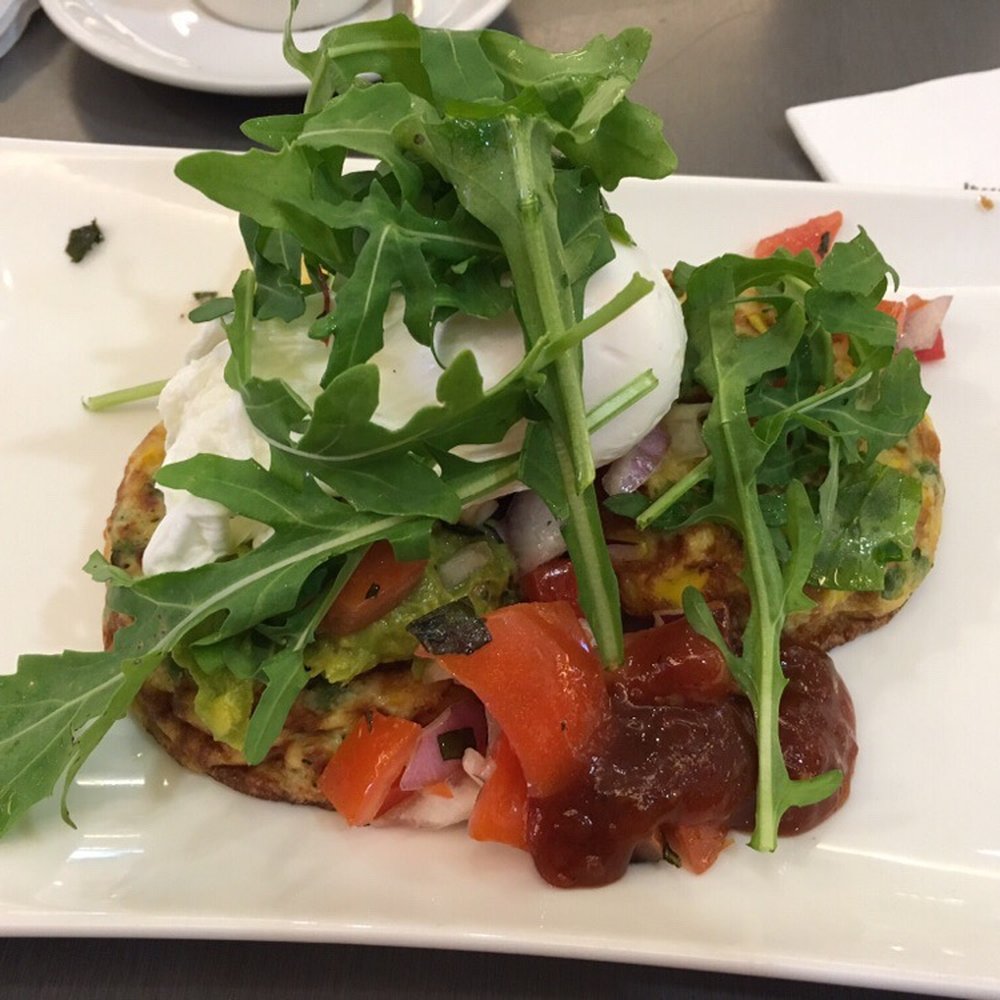 The Coffee Club - Fritters with poached egg - Restaurants Near Me - Chermside, QLD The Coffee Club - Fritters with poached egg - Restaurants Near Me - Chermside, QLD