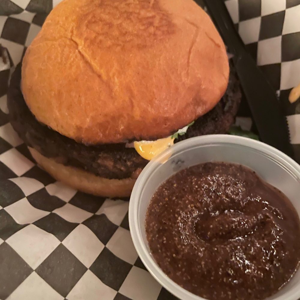 Moon Tower - Veggie burger with black pepper ketchup - Dive Bars Near Me - Houston, Texas Moon Tower - Veggie burger with black pepper ketchup - Dive Bars Near Me - Houston, Texas