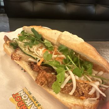 Carrot & Daikon Banh Mi - Thit heo quay banh mi (crispy pork belly banh mi) - Vietnamese Near Me - Placentia, California