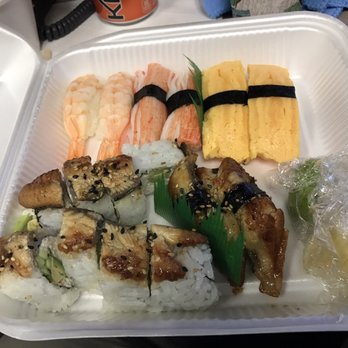 Sushi To Go & More - Ebi, kani, tamago, unagi nigiri and dragon roll. A piece of dragon roll tipped over. Presentation was nicer when I was served! - Sushi Bars Near Me - Tucson, Arizona Sushi To Go & More - Ebi, kani, tamago, unagi nigiri and dragon roll. A piece of dragon roll tipped over. Presentation was nicer when I was served! - Sushi Bars Near Me - Tucson, Arizona