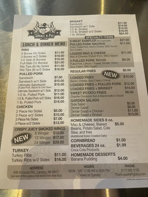 Menu photo 1 The Smoke N' Pig BBQ Lansing, MI Menu photo 1 The Smoke N' Pig BBQ Lansing, MI