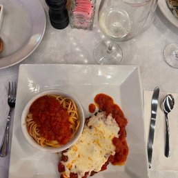Chicken Parmesan with a side of spaghetti