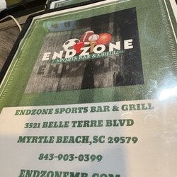 End Zone Sports Bar & Grill - Menu