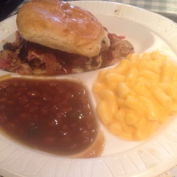 Jack's Bar-B-Que - Tennessee Pork shoulder sandwich with Mac n' Cheese and baked beans. - Barbeque Near Me - Nashville, Tennessee
