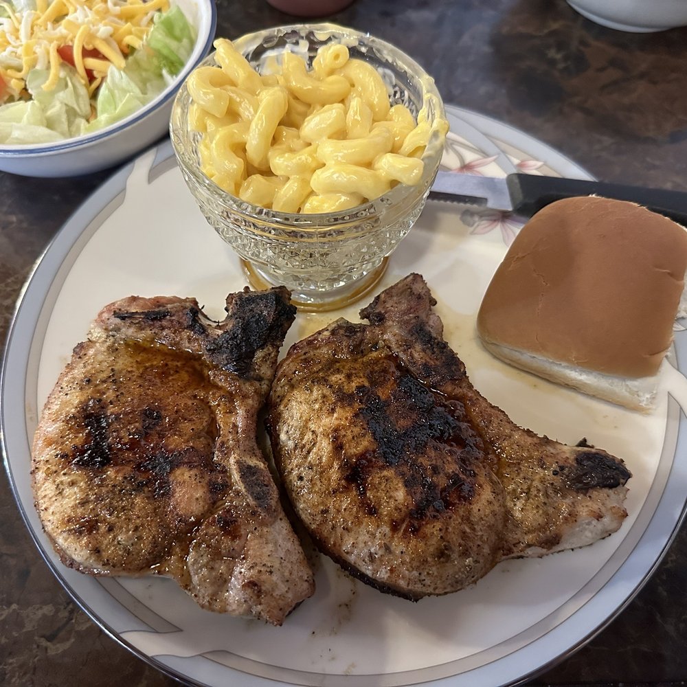 Blue & White - Perfectly seasoned pork chops! - Burgers Near Me - Ashland, Alabama Blue & White - Perfectly seasoned pork chops! - Burgers Near Me - Ashland, Alabama