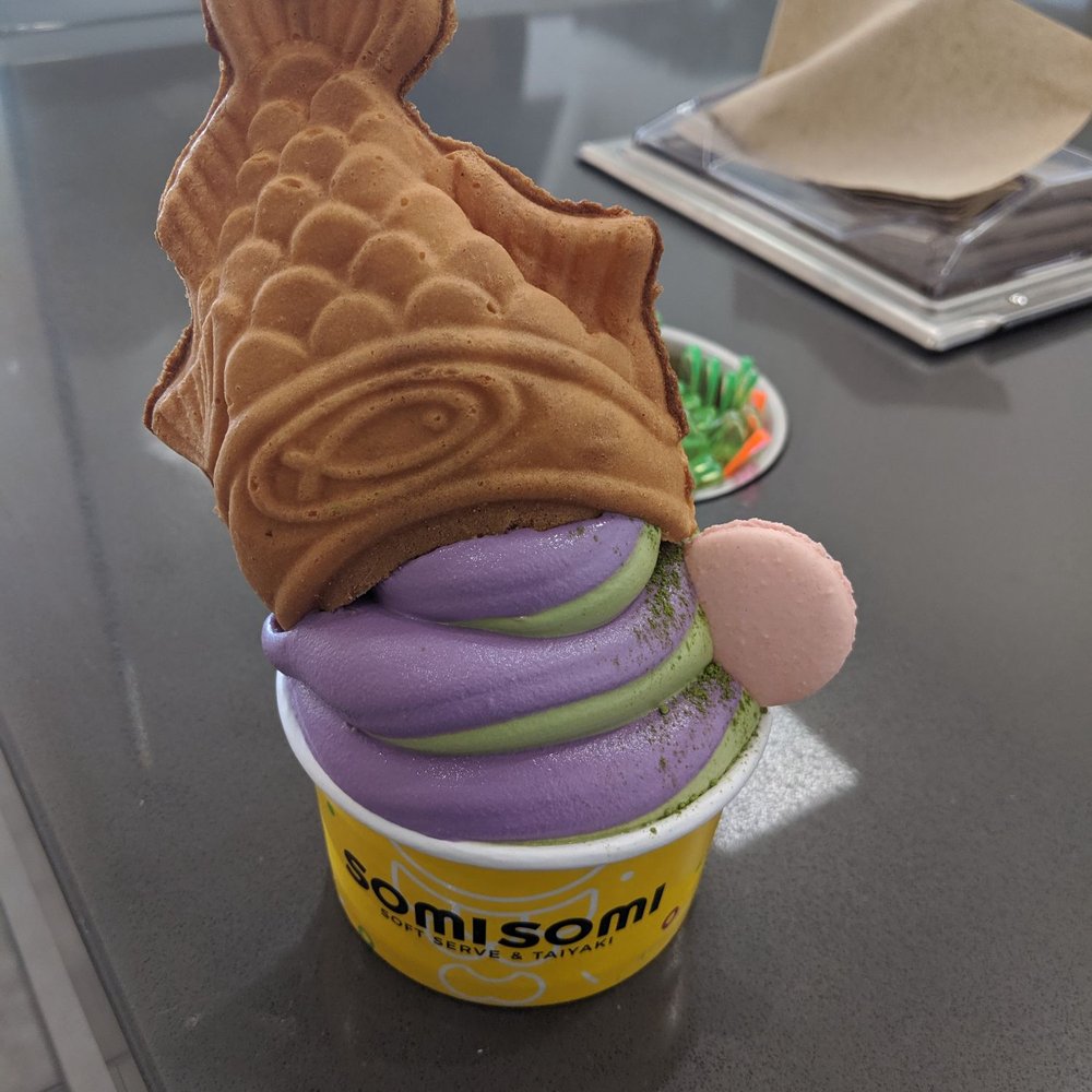 Somisomi - Ube/Matcha swirl with fish. - Desserts Near Me - Frisco, Texas Somisomi - Ube/Matcha swirl with fish. - Desserts Near Me - Frisco, Texas