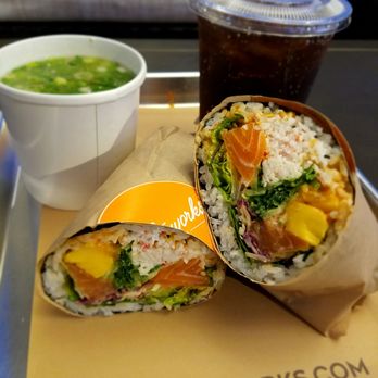 Pokeworks - Poke Burrito with salmon, ahi tuna and siracha aioli dressing. So ono! - Poke Near Me - Irvine, California Pokeworks - Poke Burrito with salmon, ahi tuna and siracha aioli dressing. So ono! - Poke Near Me - Irvine, California