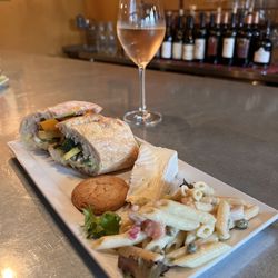 Allez! - "Lunch box" veggie sandwich with pasta salad, Brie wedge and cookie plus you get to select a divine dessert.