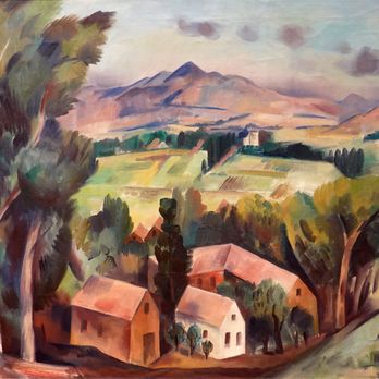 Albuquerque Museum - B.J.O. Nordfeldt; Santa Fe; circa 1920s; oil on canvas - Art Museums Near Me - Albuquerque, New Mexico
