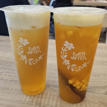 Ever After Tearoom & Eatery - Jasmine Green Tea & Mango Green Tea with Aloe (50% Sugar) $6 Each - Shaved Ice Near Me - Irvine, California