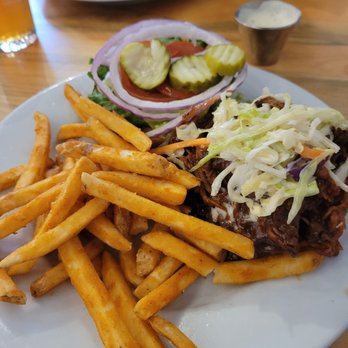 Two Penguins Tap & Grill - Barbecued pulled pork with fries - Beer Gardens Near Me - Centennial, Colorado