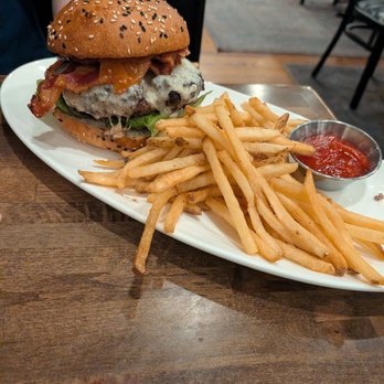 Village Square - Burger with fries - American Near Me - Winchester, Virginia Village Square - Burger with fries - American Near Me - Winchester, Virginia