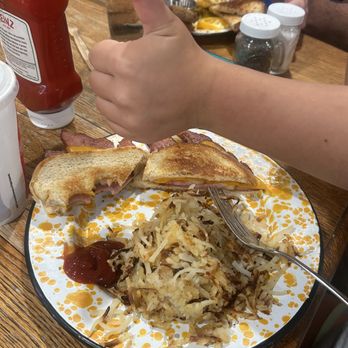 Lillie Hobbs Mercantile - Grilled ham & cheese sandwich with hashbrowns. - Antiques Near Me - Omaha, Arkansas Lillie Hobbs Mercantile - Grilled ham & cheese sandwich with hashbrowns. - Antiques Near Me - Omaha, Arkansas