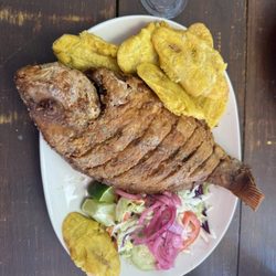 El Recoqueo DR Bistro - Pescado y plátano frito con ensalada