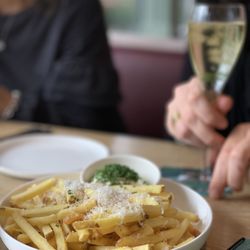 The Perrier-Jouët Champagne - Chips with Parmesan and beef fat mayo - simple but delicious