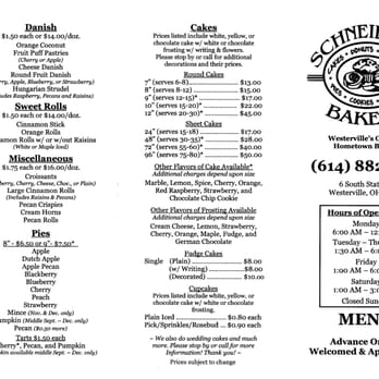 Schneider's Bakery - Menu 1 - Bakeries Near Me - Westerville, Ohio Schneider's Bakery - Menu 1 - Bakeries Near Me - Westerville, Ohio
