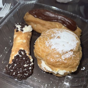 Bova's Bakery - Cannoli, Cream Puff, and Chocolate Eclair (lobster tail was eaten before I could snag a picture) - Bakeries Near Me - Boston, Massachusetts