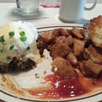 Sawyer & Co - Breaux Bridge Benedict (Boudin benedict) with potatoes and biscuit at Sawyer & Co. - Diners Near Me - Austin, Texas Sawyer & Co - Breaux Bridge Benedict (Boudin benedict) with potatoes and biscuit at Sawyer & Co. - Diners Near Me - Austin, Texas