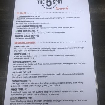 The 5 Spot - Brunch Menu - American Near Me - Savannah, Georgia The 5 Spot - Brunch Menu - American Near Me - Savannah, Georgia