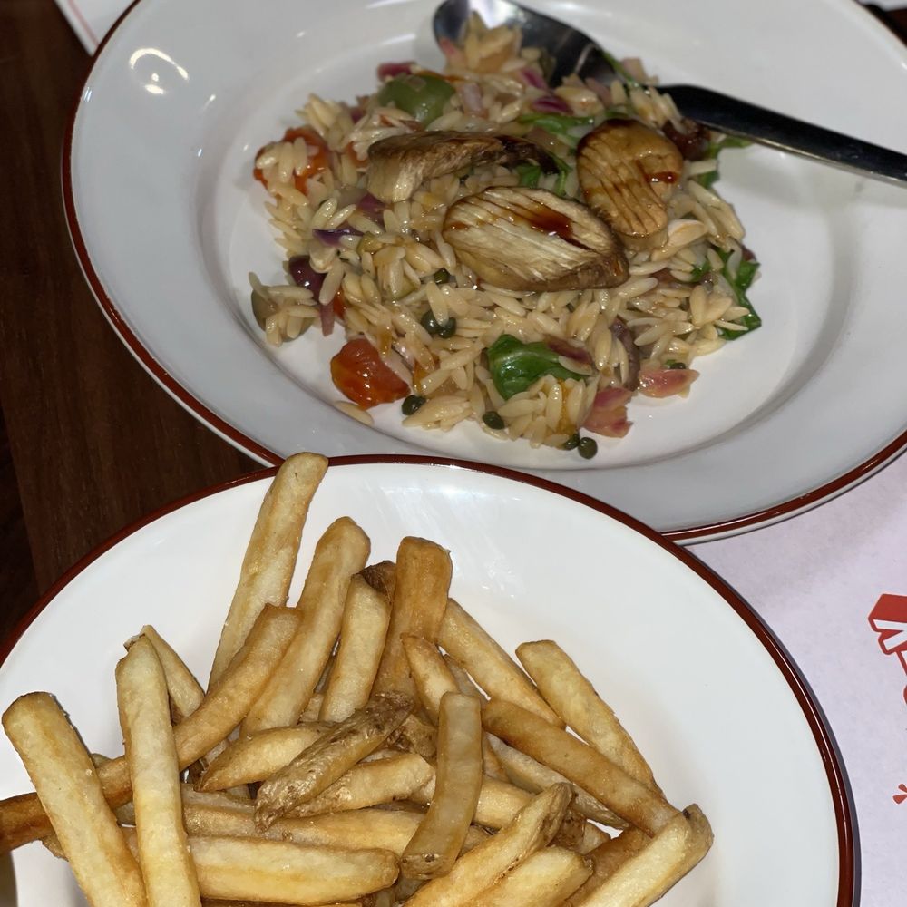 Dear Charles - Orzo puttanesca w/ chicken & trumpet mushrooms & French fries - Salad Near Me - Baltimore, Maryland Dear Charles - Orzo puttanesca w/ chicken & trumpet mushrooms & French fries - Salad Near Me - Baltimore, Maryland