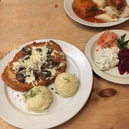Pork cutlet, dinner sample and the side salads. All flavorful and delicious!
