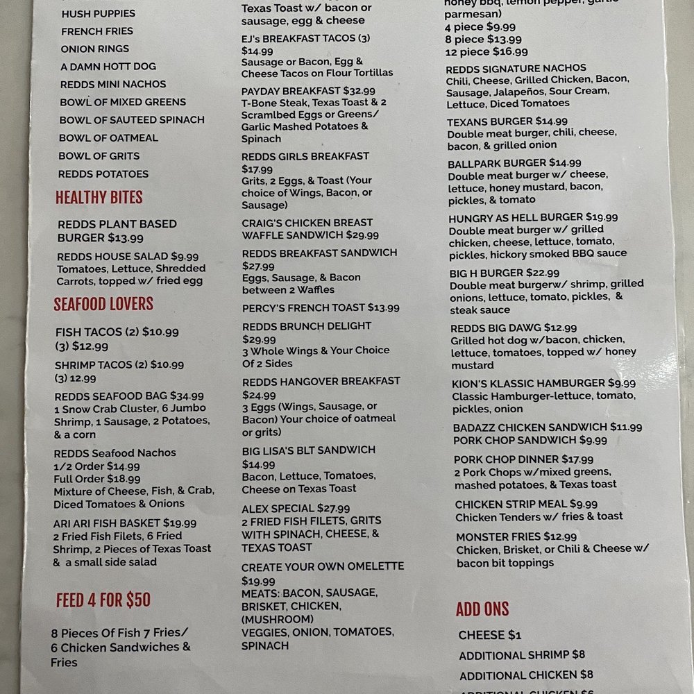 REDDS - Menu - American Near Me - Houston, Texas