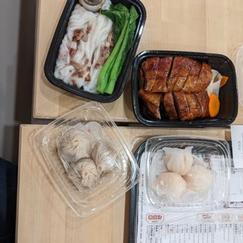Dim Sum Sam - Minced pork rice noodle roll, Roast duck BBQ, Shanghai juicy pork dumpling, Shrimp dumpling (left to right, top to bottom) - Dim Sum Near Me - New York, New York Dim Sum Sam - Minced pork rice noodle roll, Roast duck BBQ, Shanghai juicy pork dumpling, Shrimp dumpling (left to right, top to bottom) - Dim Sum Near Me - New York, New York