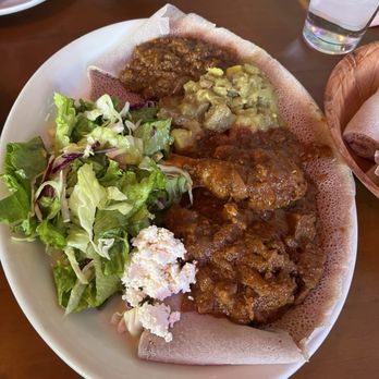 Enssaro Ethiopian Restaurant - Meat sampler for one - Ethiopian Near Me - Oakland, California
