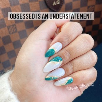 Tips & Toes - Emerald pools with gold foil - Nail Salons Near Me - Westminster, California