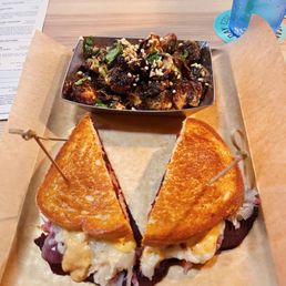 Vegetarian Reuben and brussel sprouts