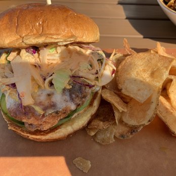 The Hampton Social - Naples - The ISLAND CHICKEN SANDWICH: Very generous piece of fried chicken with great additions and a great taste.  See the menu.  MUST TRY! - New American Near Me - Naples, Florida