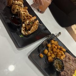 Chicken N Waffle tacos Steak and eggs