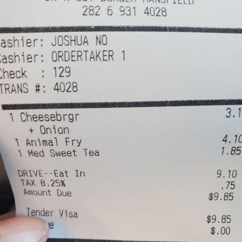 In-N-Out Burger - My receipt. - Burgers Near Me - Mansfield, Texas In-N-Out Burger - My receipt. - Burgers Near Me - Mansfield, Texas