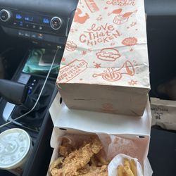 Popeyes Louisiana Kitchen - The box was the only thing that fit in this bag, topped with napkins . Missing extra side of small fries.