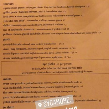Sycamore - Dinner menu - New American Near Me - Newton, Massachusetts Sycamore - Dinner menu - New American Near Me - Newton, Massachusetts
