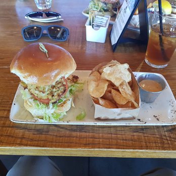 Barrel & Bushel - Crab cake and Cheese burger and Ham burger. Sides were chips and fries with dip. - Bars Near Me - Tysons Corner, Virginia
