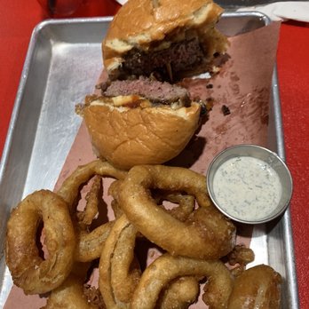 3 Jacks Burger Bar - Rum Runner 2.0 with onion rings - Burgers Near Me - Dunmore, Pennsylvania