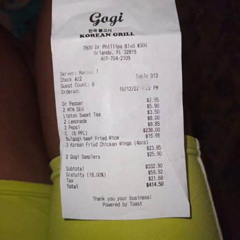 Korean Gogi Grill - The receipt C. Combo for 6 People - Barbeque Near Me - Orlando, Florida Korean Gogi Grill - The receipt C. Combo for 6 People - Barbeque Near Me - Orlando, Florida
